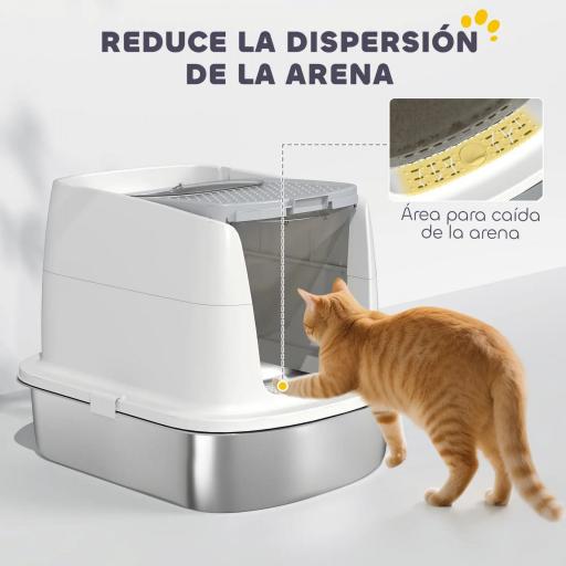 Arenero para Gatos de Acero Inoxidable L con Tapa Abatible Pala Metálica Bolsa Desodorizante Fácil de Limpiar Blanco [6]
