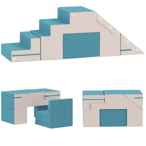 Set de 2 bloques de construcción suaves para niños, cuero sintético, espuma, para escalar, construir, jugar, Beige+Azul [1]