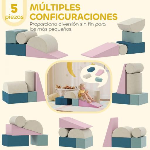 Juego de 5 Bloques de Espuma para Niños con Fundas Extraíbles Bloques de Psicomotricidad para Escalar y Gatea Multicolor  [1]