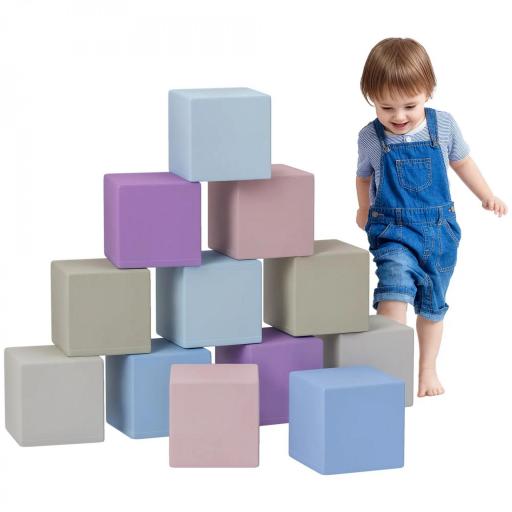 Bloques blandos, 12 bloques de 20x20x20 cm, fáciles de limpiar, seguros para niños, para 1-3 años, de piel sintética [2]