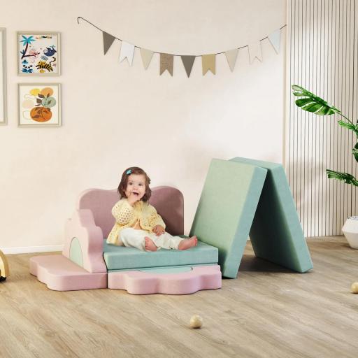 Conjunto de 12 bloques de espuma para trepar, construir, gatear, colchonetas de juego en interiores con diseño de cordón, Verde+Rosa