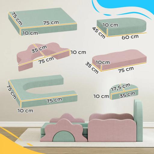 Conjunto de 12 bloques de espuma para trepar, construir, gatear, colchonetas de juego en interiores con diseño de cordón, Verde+Rosa [1]