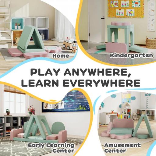 Conjunto de 12 bloques de espuma para trepar, construir, gatear, colchonetas de juego en interiores con diseño de cordón, Verde+Rosa [6]