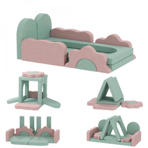 Conjunto de 12 bloques de espuma para trepar, construir, gatear, colchonetas de juego en interiores con diseño de cordón, Verde+Rosa [4]