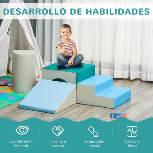 Juego de 4 Bloques de Espuma para Niños de 1-3 Años Figuras de Construcción Juguete para Aprendizaje Infantil Bloques Psicomotricidad Tapizados en PU 150x50x39 cm Multicolor [8]
