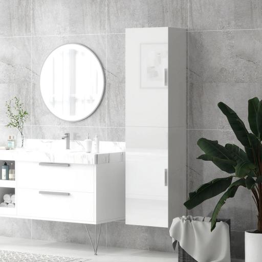 Columna de Baño de Pared con Estantes Ajustables y 2 Puertas Mueble de Baño Moderno 40x30x160 cm Blanco [3]