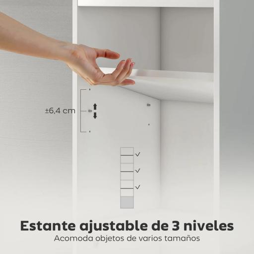 Librería de 7 Niveles Estantería para Libros Moderna con Estantes Abiertos y Puerta 40x30x180 cm Blanco [2]