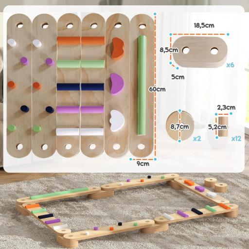Juego de Viga de Equilibrio de Madera para Niños de +3 Años para Entrenamiento de Equilibrio Multicolor [7]