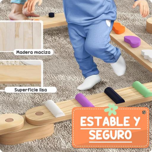 Juego de Viga de Equilibrio de Madera para Niños de +3 Años para Entrenamiento de Equilibrio Multicolor [8]