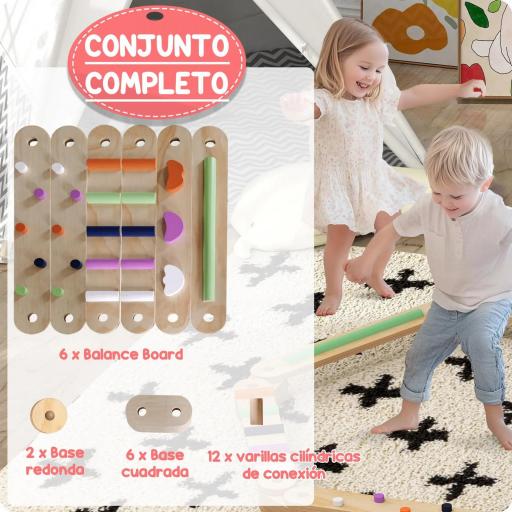 Juego de Viga de Equilibrio de Madera para Niños de +3 Años para Entrenamiento de Equilibrio Multicolor [5]