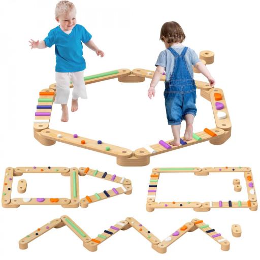 Juego de Viga de Equilibrio de Madera para Niños de +3 Años para Entrenamiento de Equilibrio Multicolor [4]