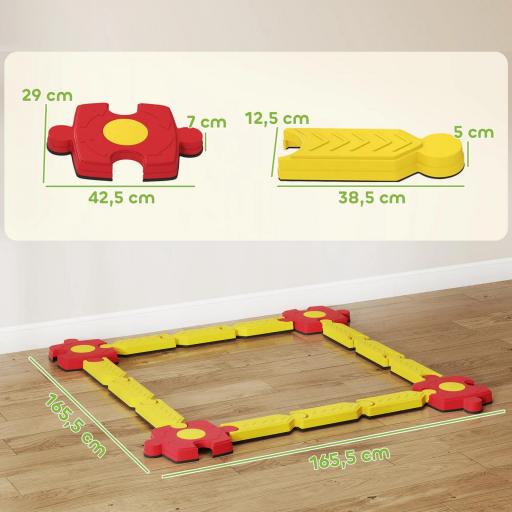 Juego de Barras de Equilibrio Infantiles con 12 Segmentos y 4 Conectores Antideslizantes, Amarillo y Rojo [1]