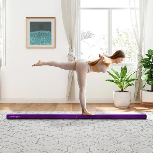 Barra de equilibrio plegable de 240 cm en terciopelo, con base antideslizante, para niños y adultos, violeta