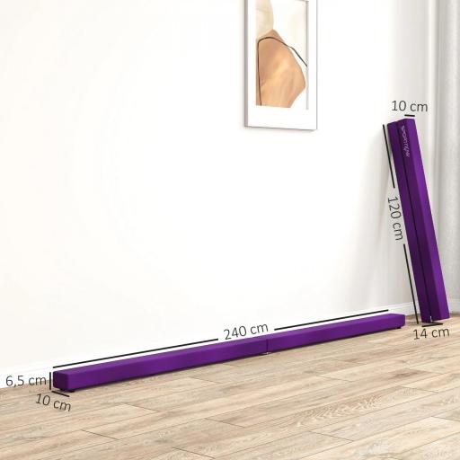 Barra de equilibrio plegable de 240 cm en terciopelo, con base antideslizante, para niños y adultos, violeta [4]