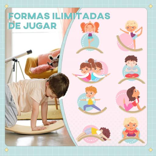 Tabla de Equilibrio para Niños de +3 Años Carga 50 kg para Entrenamiento Sensorial Equilibrio 90x29x19 cm Natural [2]
