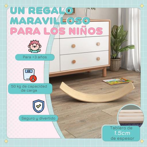 Tabla de Equilibrio para Niños de +3 Años Carga 50 kg para Entrenamiento Sensorial Equilibrio 90x29x19 cm Natural [5]