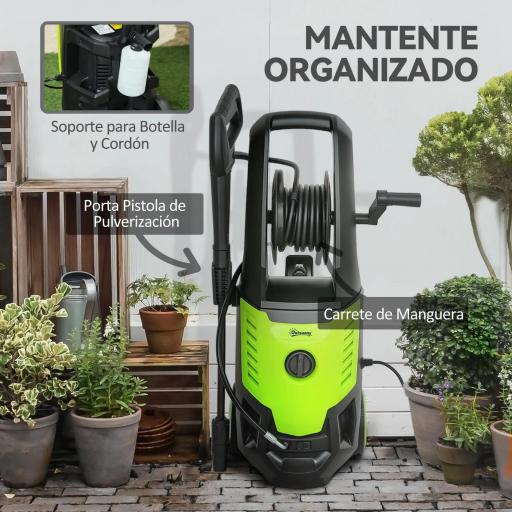 Hidrolimpiadora de Alta Presión 2200W con Accesorios Ángulo Ajustable y Parada Automática 32x32x80 cm Verde y Negro [5]