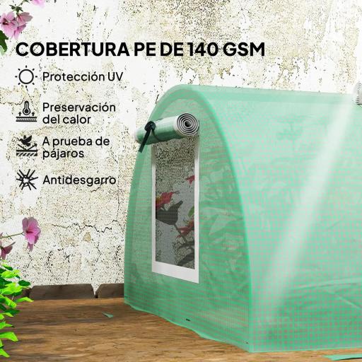 Invernadero Pequeño para Cultivo de Plantas con 5 Ventanas Marco de Acero y Cubierta de PE Anti-UV 300x80x45 cm Verde [6]