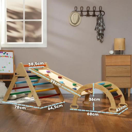 Triángulo de Escalada de Madera 5 en 1 con Rampa Escalador de Arco 178x64,5x63 cm Multicolor [6]