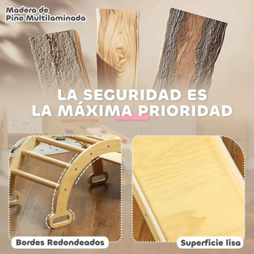 5 en 1 Triángulo de Escalada de Madera Plegable con Rampa Escalador de Arco para Niños 178x64,5x63 cm Madera Natural [5]