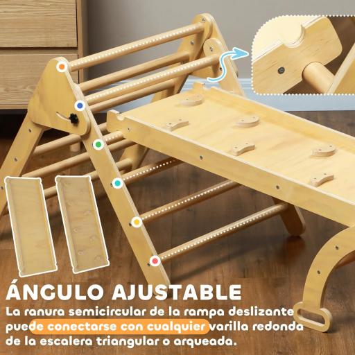5 en 1 Triángulo de Escalada de Madera Plegable con Rampa Escalador de Arco para Niños 178x64,5x63 cm Madera Natural [1]