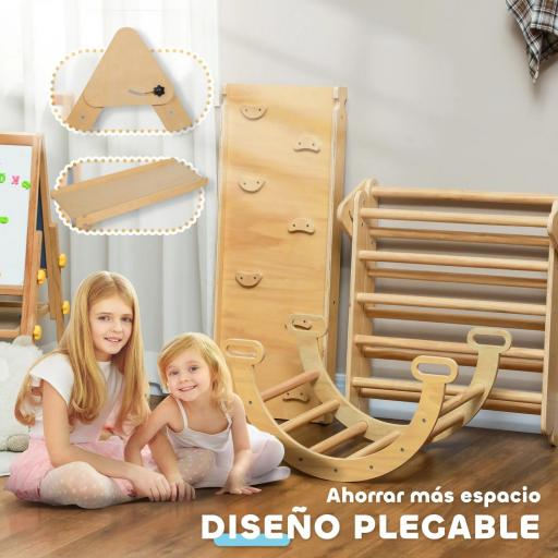 5 en 1 Triángulo de Escalada de Madera Plegable con Rampa Escalador de Arco para Niños 178x64,5x63 cm Madera Natural [2]