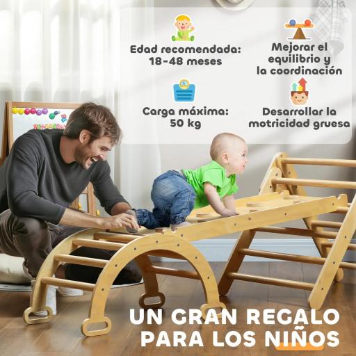 5 en 1 Triángulo de Escalada de Madera Plegable con Rampa Escalador de Arco para Niños 178x64,5x63 cm Madera Natural [4]