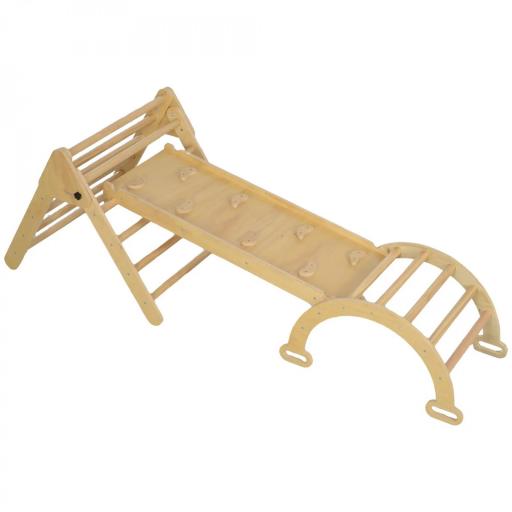 5 en 1 Triángulo de Escalada de Madera Plegable con Rampa Escalador de Arco para Niños 178x64,5x63 cm Madera Natural [7]