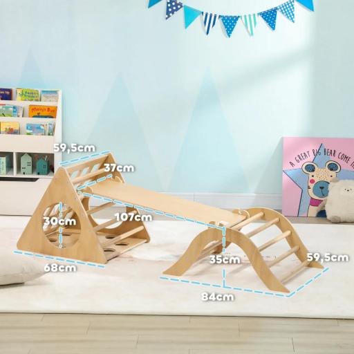 Escalada para Niños de 18-48 Meses 8 en 1 con Rampa Escalera de Arco y Bolsa de Arena 175x59,5x60 cm Natural [8]