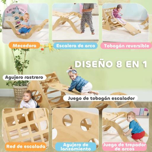 Escalada para Niños de 18-48 Meses 8 en 1 con Rampa Escalera de Arco y Bolsa de Arena 175x59,5x60 cm Natural [2]