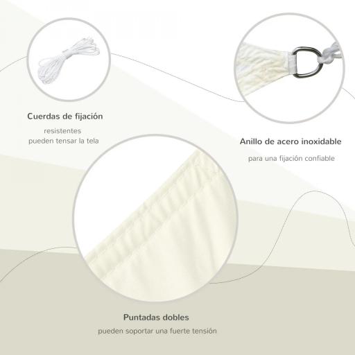 Toldo Vela de Sombra Cuadrado 3x3 m Toldo de Terraza de Poliéster con Anillo de Acero Inoxidable y Cuerdas Crema [4]