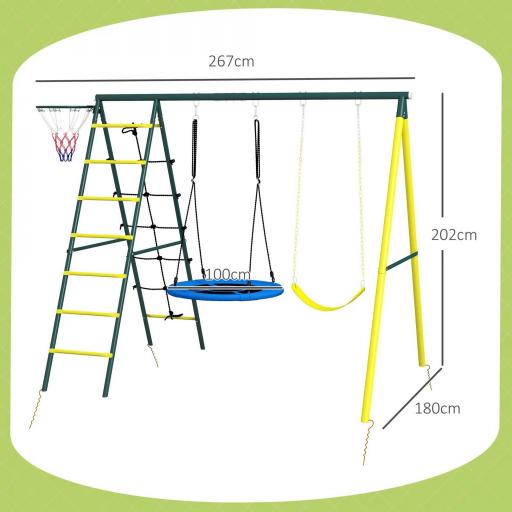 Columpio Infantil 4 en 1 con Columpio Nido e Individual Red para Escalar Canasta de Baloncesto Escalera Amarillo [1]