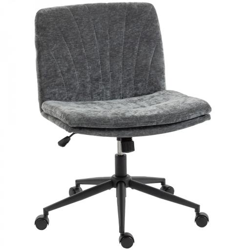 Silla de Oficina con Asiento Ancho sin Reposabrazos Ruedas Altura Ajustable Giratoria Función Basculante Gris [8]