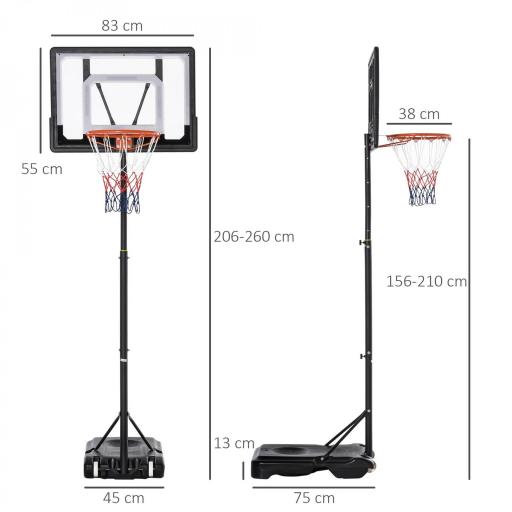 Canasta de Baloncesto con Altura Ajustable 206-260 cm Aro de Baloncesto con Ruedas y Base Rellenable Negro [2]