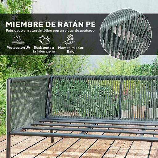 Conjunto Jardín Exterior de Ratán con 2 Sofás de 2 Plazas Sofá Esquina Mesa Redonda Cojines Terraza Gris Oscuro [5]