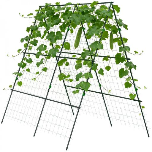 Soporte para Plantas Trepadoras de Jardín Triangular con Estructura de Acero para Frutas Verduras 180x100x180 cm Verde [8]