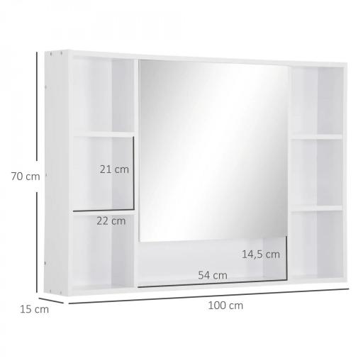 Armario de Baño de Pared con Espejo Puerta Estantes Abiertos 100x15x70 cm Blanco [1]