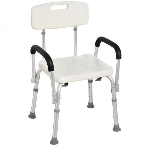 Silla de Ducha para Personas Mayores con Respaldo Altura Regulable Antideslizante y Apoyabrazos Carga 136 kg [9]