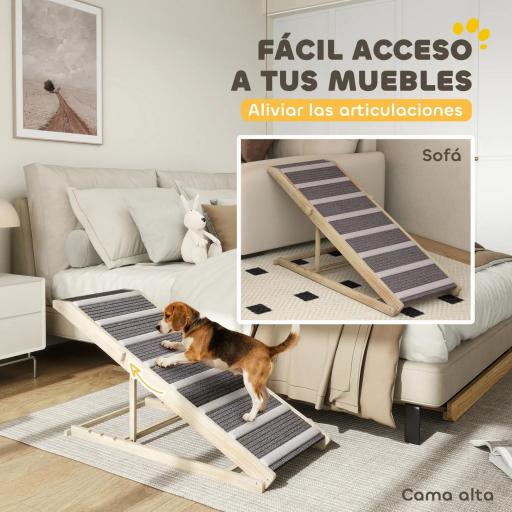 Rampa para Perros Plegable y Altura Ajustable 41-60 cm Rampa para Mascotas de Madera con Alfombrilla Antideslizante [2]