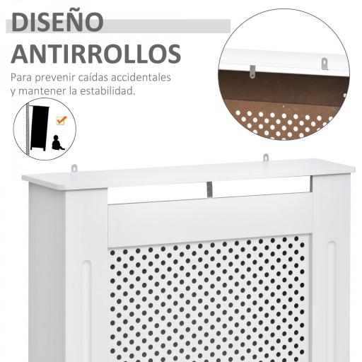 Cubre Radiadores, 78x19x82 cm, Cubierta para Radiador Moderna de MDF, con Estante Superior y Listones, para Salón, Dormitorio, Pasillo, Blanco [3]