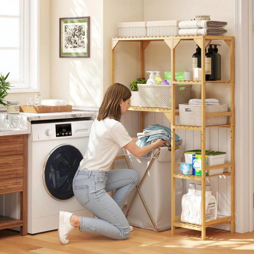 Estantería para Lavadora de Bambú Mueble para Lavadora o Inodoro con Estantes Reversibles y Ajustables Madera Natural [2]