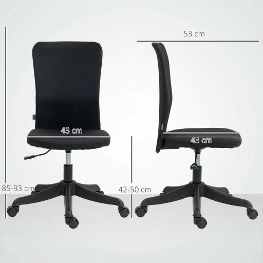 Silla de Oficina con Ruedas Altura Ajustable y Tapizado en Lino Sintético para Oficina o Estudio 53x43x85-93 cm Negro [1]