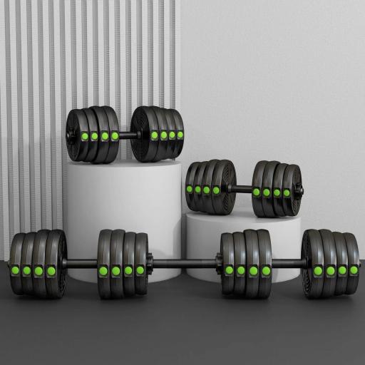 Kit de Mancuernas 30kg 2 en 1 con Barra de Pesas Mango Antideslizante para Entrenamiento de Fuerza Negro Verde [7]