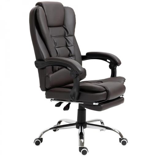 Silla de Escritorio con Reposapiés Silla Ejecutiva Giratoria con Altura Ajustable Tapizada en PU y Reposabrazos Café [8]
