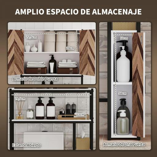Mueble sobre Inodoro Armario sobre Inodoro con Estantes Ajustables y Compartimento Abierto 79,5x23x178 cm Multicolor [2]