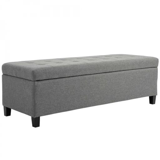 Banco de Almacenamiento Puff de Almacenaje Taburete Tapizado en Lino con Tapa Abatible para Entrada 125x49x41,5 cm Gris [9]