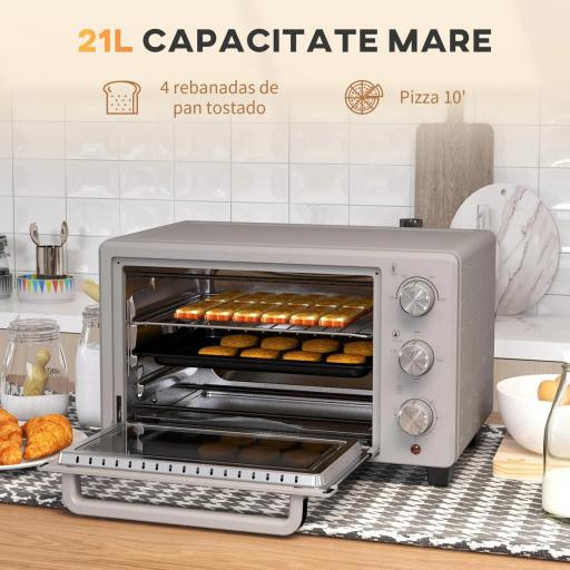 Horno Sobremesa de 21L 1400W Mini Horno Eléctrico Temporizador hasta 60min y Temperatura Regulable hasta 230℃ Plateado [2]