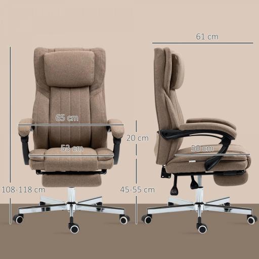 Silla de Oficina Reclinable y Giratoria con 6 Puntos de Masaje Vibratorio con Mando de Control 65x61x108-118 cm Marrón [7]