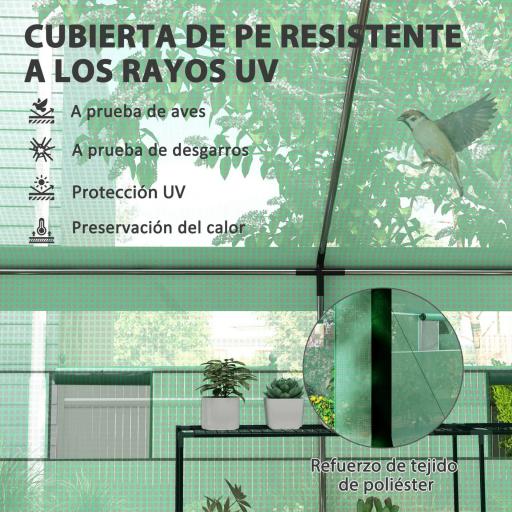 Invernadero de Túnel 6x3x2,8 m con 6 Ventanas Cubierta de PE Anti-UV y 2 Puertas Enrollables con Cremallera Verde [3]