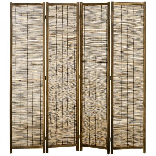Biombo de 4 Paneles Plegable 160x1,8x170 cm Separador de Ambientes de Madera y Carrizo Natural [9]